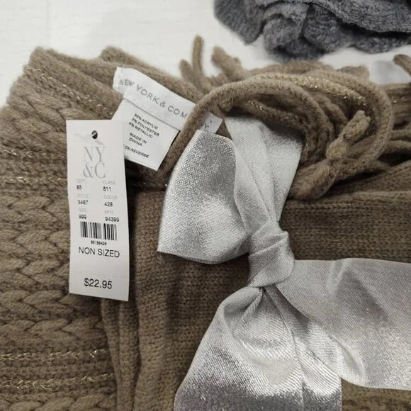 3 Gift Sets of New York and Company Gloves and Scarves NWT Grey, Blue, & Brown - Picture 3 of 9